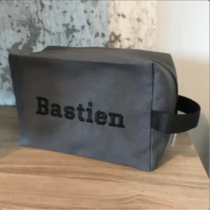 Trousse de Toilette Brodée Prénom Gris