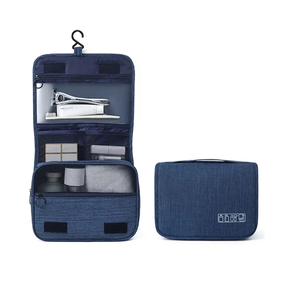 Trousse De Toilette Voyage Imprimée Lys Blanc Bleu Marine - 25x16x12 Cm, Tissu Oxford 600D, Multiple Compartiments