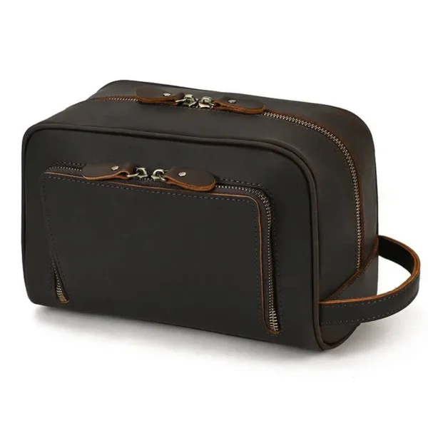 Trousse de Toilette Luxe Femme Cuir Véritable Marron Foncé